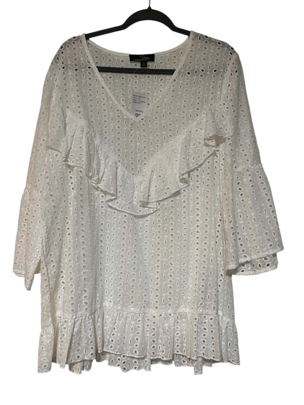 Suzanne Betro Cream Eyelet V-Neck Blouse